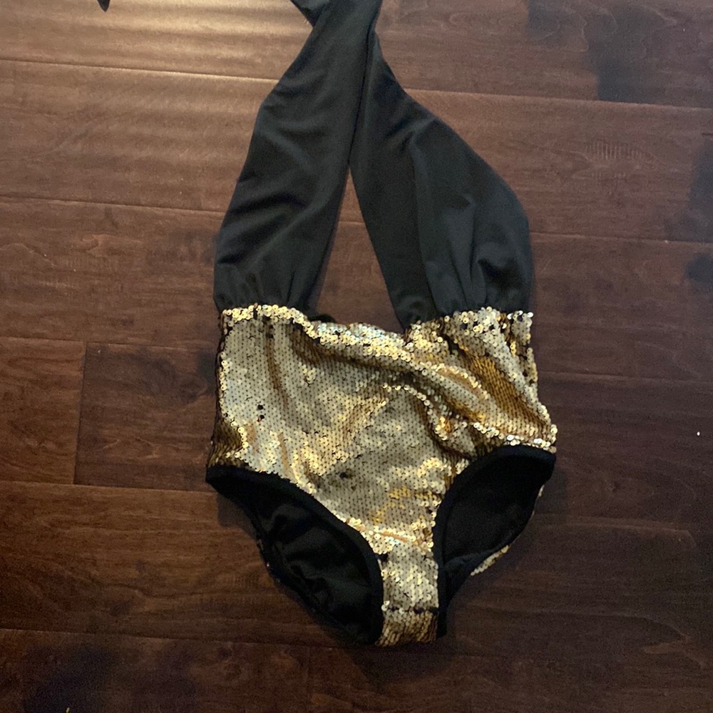 NWOT festival rave NYE gold and black sexy bodysuit sequins